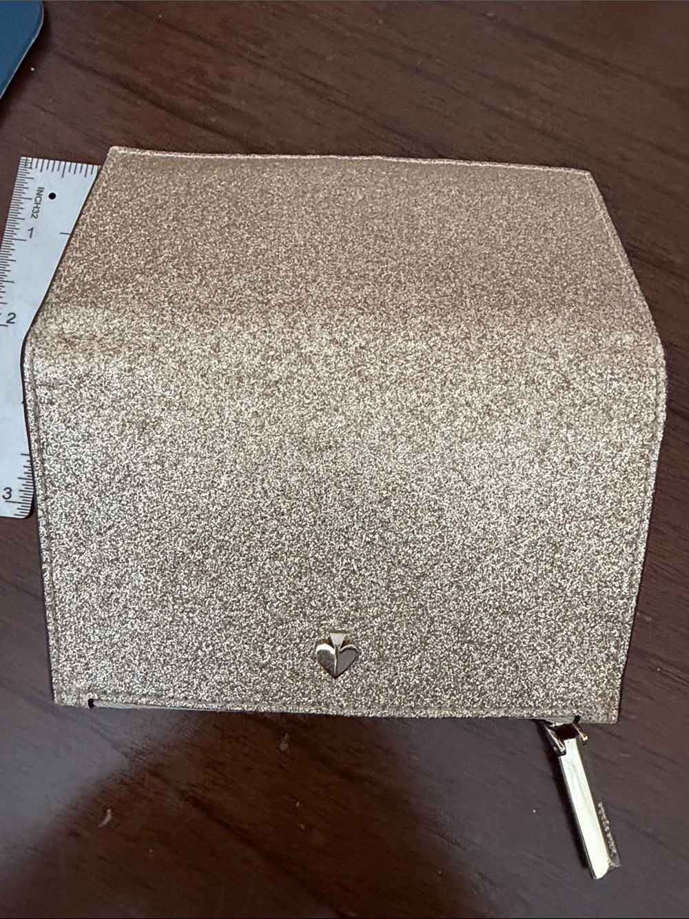 kate spade Gold Glitter Zip Card Wallet - Picture 3 of 5